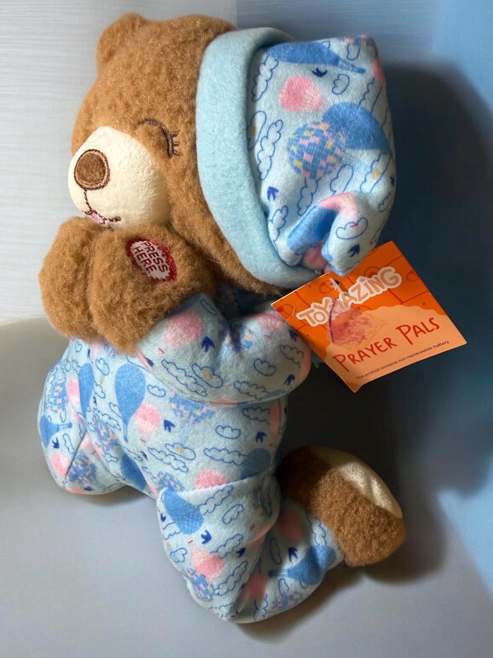 Brown Plush Bear in Blue Pajamas